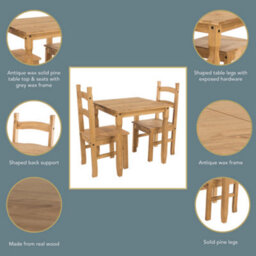 Core Products Corona Square Dining Table & 2 Chair Set - Antique Waxed Pine, H75.0Cm X W75.0Cm X L75.0Cm - thumbnail 5