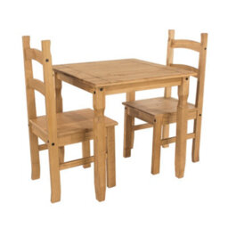 Core Products Corona Square Dining Table & 2 Chair Set - Antique Waxed Pine, H75.0Cm X W75.0Cm X L75.0Cm