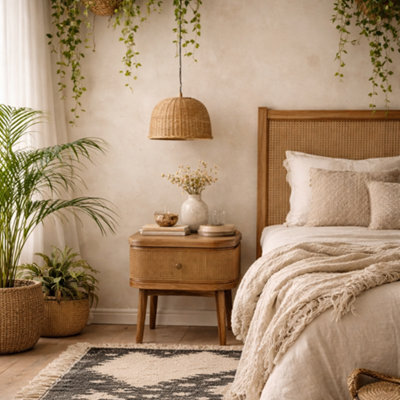 Wyld Haus Pasadena Natural Wood And Rattan Bedside Table 1 Drawer - image 1