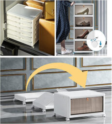 Hygrad Built to Survive Foldable Plastic Shoe Box Stackable Storage Cabinet - Wardrobe Storage Organizer Containers With Lid & Lockable Wheels (5-Tier) - thumbnail 5