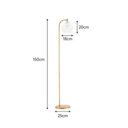 Living And Home Gold Brass Electroplated Base Floor Lamp Floor Light With Frosted Glass Lampshade 150Cm - thumbnail 3