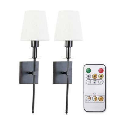 Valuelights Kincaid Set Of 2 - Rechargeable Easy Fit Wall Light With Fabric Shade - Black - image 1