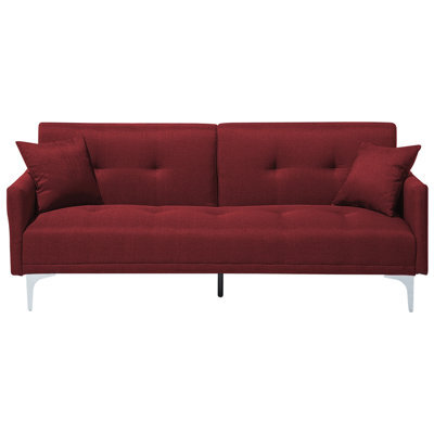 Beliani Sofa Bed 3 Seater Lucan Fabric Dark Red - image 1