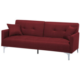 Beliani Sofa Bed 3 Seater Lucan Fabric Dark Red - thumbnail 4