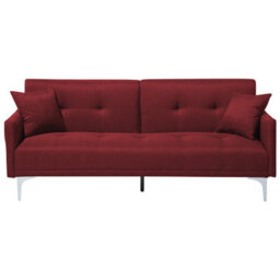 Beliani Sofa Bed 3 Seater Lucan Fabric Dark Red