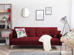 Beliani Sofa Bed 3 Seater Lucan Fabric Dark Red - thumbnail 2