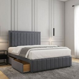 REGIONAL FURNISHINGS Steel Plush Velvet Divan Bed Set Upholstered 24Inch Headboard & Footboard & 2Drawers Sameside & No Mattress In All Sizes - thumbnail 2