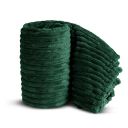 Velosso Elegant Thermal Plush Ribbed Throw Blanket In Modern Style For Sofa, Bed Emerald