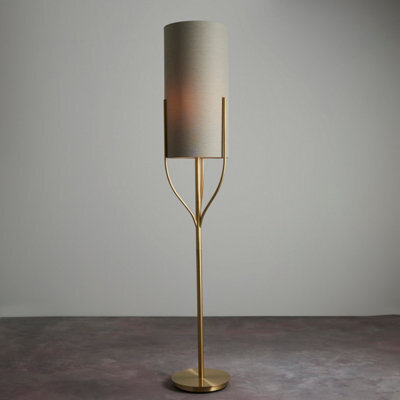 Anson Lighting Cortez Floor Light Finished In Satin Brass Plate And Natural Linen Mix Fabric - image 1