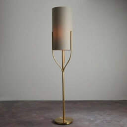 Anson Lighting Cortez Floor Light Finished In Satin Brass Plate And Natural Linen Mix Fabric
