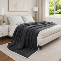 Moonlight Bedding Sherpa Fleece Blanket Black Super King Soft Thick & Fluffy Reversible Throw For Sofa, Bed & Travel Blanket - thumbnail 7