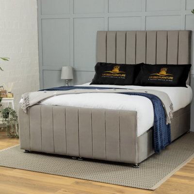 UKBEDFURNITURE Belvoir Plush Grey End Opening Divan Ottoman Bed With 54 Inch Headboard - image 1