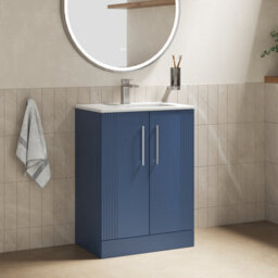Balterley Belvide Partial Fluted 2 Door Floor Standing Vanity Unit With 1 Tap Hole Minimalist Basin - 600mm - Satin Blue - thumbnail 4