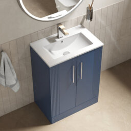 Balterley Belvide Partial Fluted 2 Door Floor Standing Vanity Unit With 1 Tap Hole Minimalist Basin - 600mm - Satin Blue - thumbnail 5