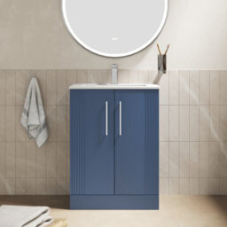 Balterley Belvide Partial Fluted 2 Door Floor Standing Vanity Unit With 1 Tap Hole Minimalist Basin - 600mm - Satin Blue - thumbnail 2