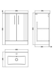 Balterley Belvide Partial Fluted 2 Door Floor Standing Vanity Unit With 1 Tap Hole Minimalist Basin - 600mm - Satin Blue - thumbnail 8