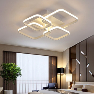 Living And Home 4 Light White Square Morden Led Low Energy Semi Flush Acrylic Ceiling Light Dimmable - image 1