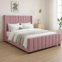 Naples Upholstered Pink Vertical Line Super King Size Bed Frame, Modern Luxury Floor-Standing Headboard & Footboard - thumbnail 2