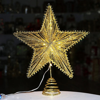 Gold Glitter & Wire Led Light-Up Star Christmas Tree Topper - image 1