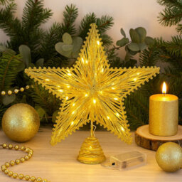 Gold Glitter & Wire Led Light-Up Star Christmas Tree Topper - thumbnail 2
