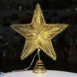 Gold Glitter & Wire Led Light-Up Star Christmas Tree Topper - thumbnail 1