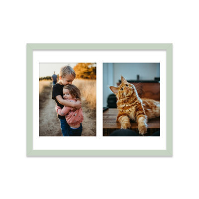 16X12 Inch 2 Opening Photo Collage Frame, Display Two 9X7 Inch Photos, Multi Aperture Family Picture Frame, Mint Green - image 1