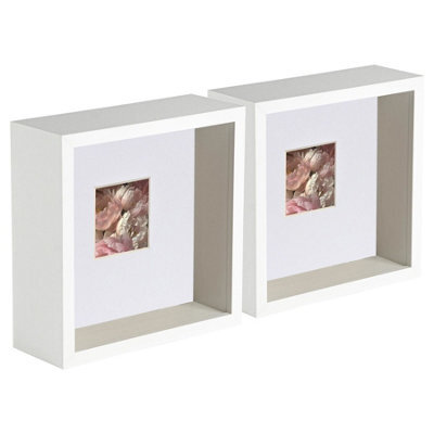 "Nicola Spring 6 X 6"" Deep Photo Frames - White/white Mount - 3D Deep Box Picture Frame Display Case (2 X 2"" Mount) X5" - image 1