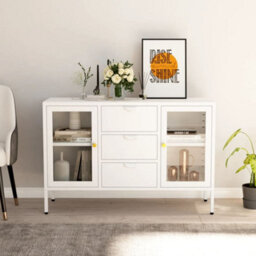 Vidaxl Sideboard White 105X35X70 Cm Steel And Tempered Glass