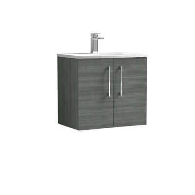 Balterley  Modern Bathroom 2 Soft Close Door Wall Hung Vanity & Basin, Anthracite, 600mm - image 1