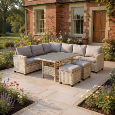 Garden Gear St Lucia Rattan Sofa Dining Set 8 Seater Modular Corner Outdoor Furniture With Cushions Coffee Table Grey Weave - image 1