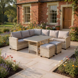 Garden Gear St Lucia Rattan Sofa Dining Set 8 Seater Modular Corner Outdoor Furniture With Cushions Coffee Table Grey Weave