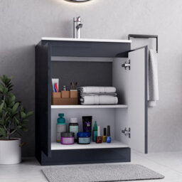 Belofay Denvor Grey 600mm Floor Standing Bathroom Vanity Unit With Basin - Laquered Cloakroom Vanity Unit With 1 Tap Hole Ceramic - thumbnail 3