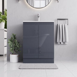 Belofay Denvor Grey 600mm Floor Standing Bathroom Vanity Unit With Basin - Laquered Cloakroom Vanity Unit With 1 Tap Hole Ceramic - thumbnail 2