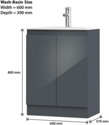 Belofay Denvor Grey 600mm Floor Standing Bathroom Vanity Unit With Basin - Laquered Cloakroom Vanity Unit With 1 Tap Hole Ceramic - thumbnail 6