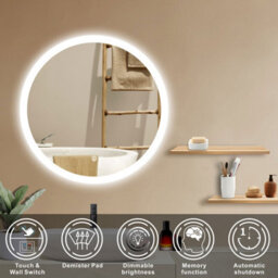 Probaty Bathrooms 600mm Round Mirror With Led Illuminated, Demister Pad Ip44,touch Sensor,backlit Wall Vanity Mirror(Model B) - thumbnail 2