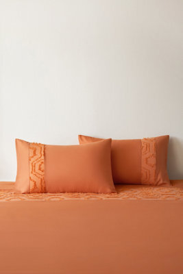 Velosso Chic Bedroom Tufted Duvet Cover Set With Pillowcases, Vibrant Bed Linen Set, Button Enclosure, Easy-Care Machine Washable - Orange