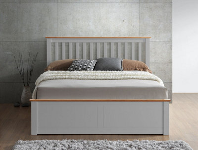 Rest Relax Manhattan Pearl Grey And Oak Trim Wooden Ottoman Bed - image 1