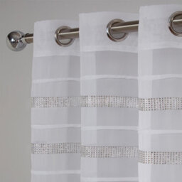 "Ohs Pair Of Diamante Voile Net Curtain Eyelet Top, White - 55"" X 87" - thumbnail 3