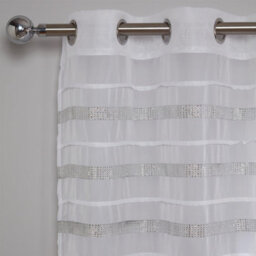 "Ohs Pair Of Diamante Voile Net Curtain Eyelet Top, White - 55"" X 87" - thumbnail 2