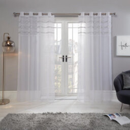 "Ohs Pair Of Diamante Voile Net Curtain Eyelet Top, White - 55"" X 87"
