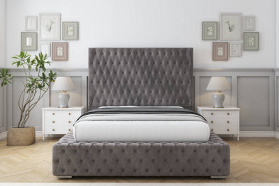 "Sloomy Ambassador Slate Naples Bed Frame With Mattress With 50""  Upholstered Headboard 2'6 Small Single" - image 1