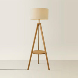 ValueLights Morrigan Mid Wood Shelf Floor Lamp With Cream Shade - thumbnail 3