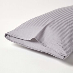 Homescapes Grey Egyptian Cotton Satin Stripe Housewife Pillowcase, King Size - thumbnail 3