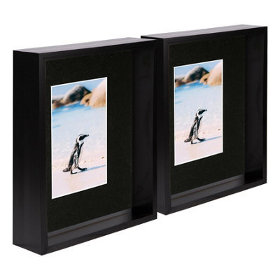 "Nicola Spring 8 X 10"" Deep Photo Frames - Black/black Mount - 3D Deep Box Picture Frame Display Case (4 X 6"" Mount) X5" - image 1