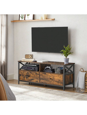 Songmics Vasagle Tv Cabinet Tv Unit For 55-Inch Tv, Living Room, With 2 Drawers, 2 Storage Shelves, Steel Frame, Rustic Brown And Black - image 1