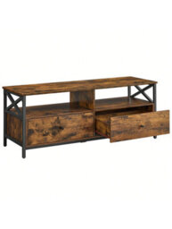 Songmics Vasagle Tv Cabinet Tv Unit For 55-Inch Tv, Living Room, With 2 Drawers, 2 Storage Shelves, Steel Frame, Rustic Brown And Black - thumbnail 7