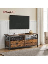 Songmics Vasagle Tv Cabinet Tv Unit For 55-Inch Tv, Living Room, With 2 Drawers, 2 Storage Shelves, Steel Frame, Rustic Brown And Black - thumbnail 2