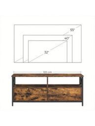 Songmics Vasagle Tv Cabinet Tv Unit For 55-Inch Tv, Living Room, With 2 Drawers, 2 Storage Shelves, Steel Frame, Rustic Brown And Black - thumbnail 6