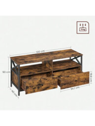 Songmics Vasagle Tv Cabinet Tv Unit For 55-Inch Tv, Living Room, With 2 Drawers, 2 Storage Shelves, Steel Frame, Rustic Brown And Black - thumbnail 5