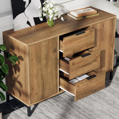 Sideboard Cabinet For Living Room, Chest Of Drawers With With 2 Doors And 3 Drawers, Dark Oak, 40D X 120W X 76H Centimetres - image 1